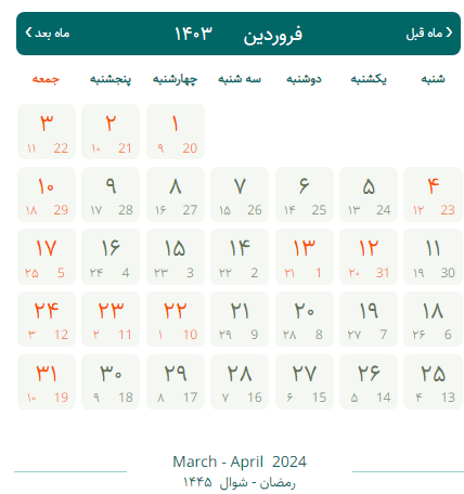 تعطیلات فروردین ۱۴۰۳ چند روز است؟ + روزهای تعطیلی فروردین 1403 تعطیلات فروردین ۱۴۰۳ چند روز است؟ + روزهای تعطیلی فروردین