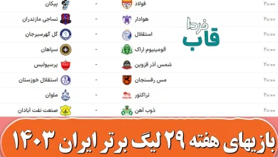 بازیهای هفته 29 لیگ برتر ایران فصل ۱۴۰۳