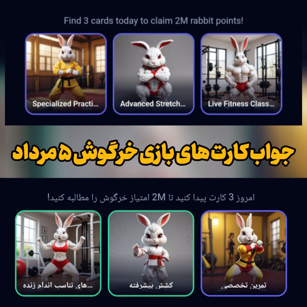 جواب کارت های #راکی_رابیت  یا خرگوش امروز جمعه 5 مرداد