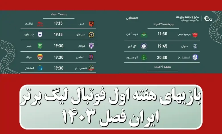 بازیهای هفته اول فوتبال لیگ برتر ایران فصل 1403 بازیهای هفته اول فوتبال لیگ برتر ایران فصل 1403