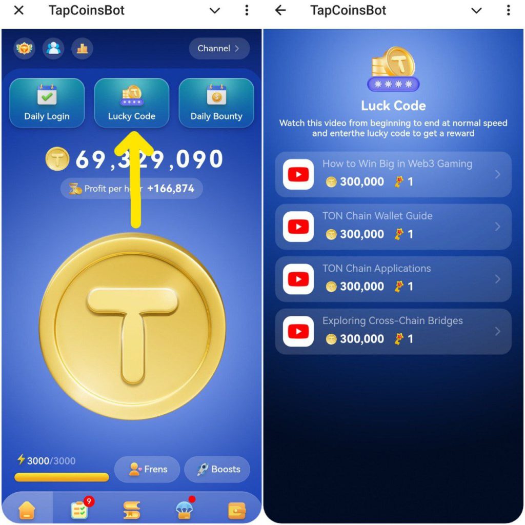 جواب کدهای luck code در بازی تپ کوینز کدهای شانس در بازی تپ کوینز