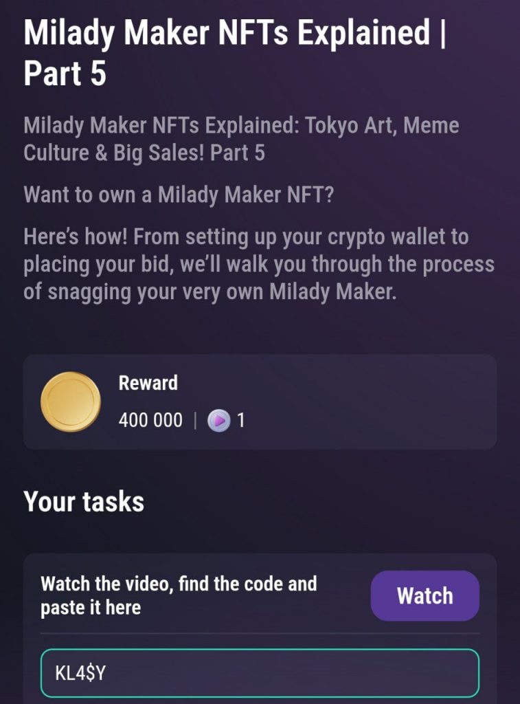 جواب کد تپ سواپ Milady Maker NFTs Explained Part 5