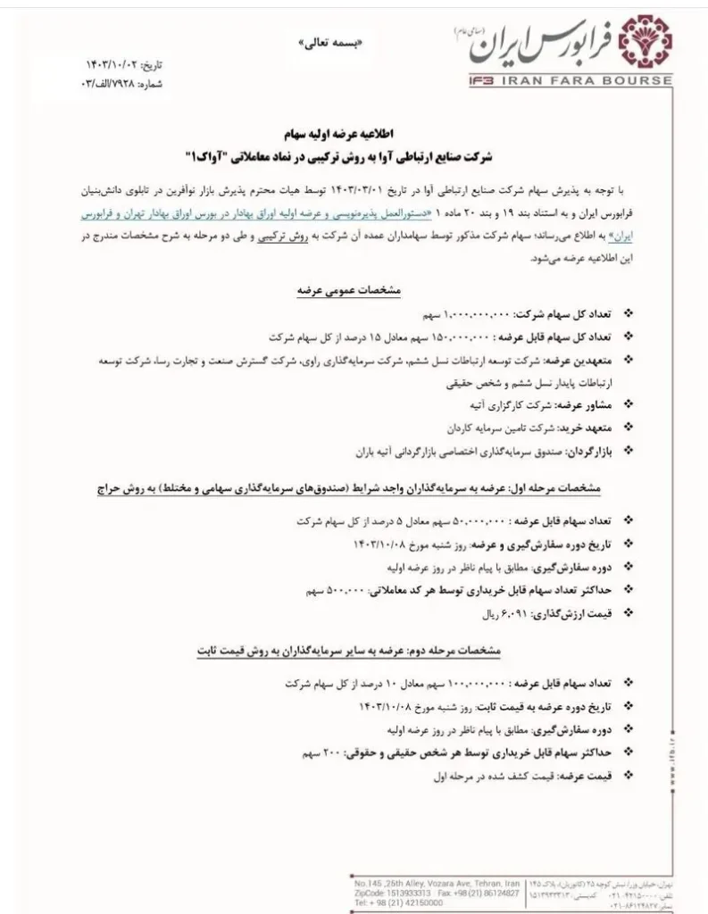 عرضه اولیه آواک چقدر نقدینگی می خواهد؟ + حداقل نقدینگی لازم اطلاعیه عرضه اولیه آواک