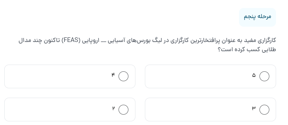 کارگزاری مفید به عنوان پرافتخارترین کارگزاری در لیگ بورسهای آسیایی __ اروپایی (FEAS) تاکنون چند مدال طلایی کسب کرده است؟ کارگزاری مفید به عنوان پرافتخارترین کارگزاری