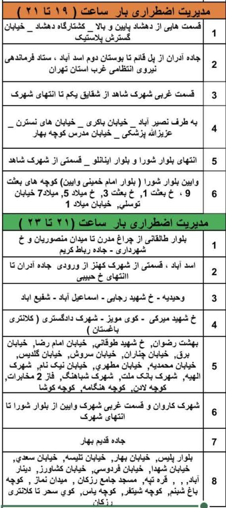 جدول قطعی برق شهریار امروز چهارشنبه 17 اردیبهشت 1404