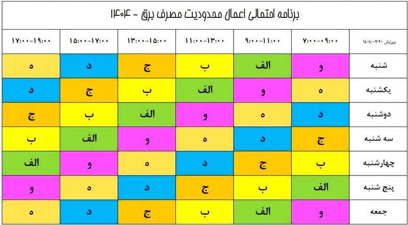 جدول قطعی برق شیراز امروز پنجشنبه 16 مرداد 1404 جدول قطعی برق شیراز امروز پنجشنبه 9 مرداد 1404