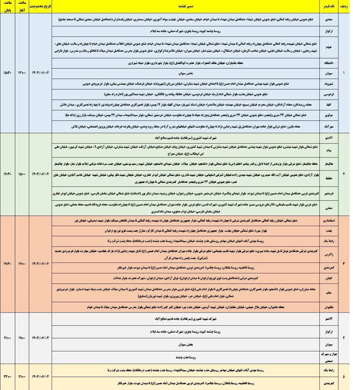جدول قطعی برق ایلام امروز سه شنبه 4 شهریور 1404 جدول قطعی برق ایلام امروز سه شنبه 4 شهریور 1404