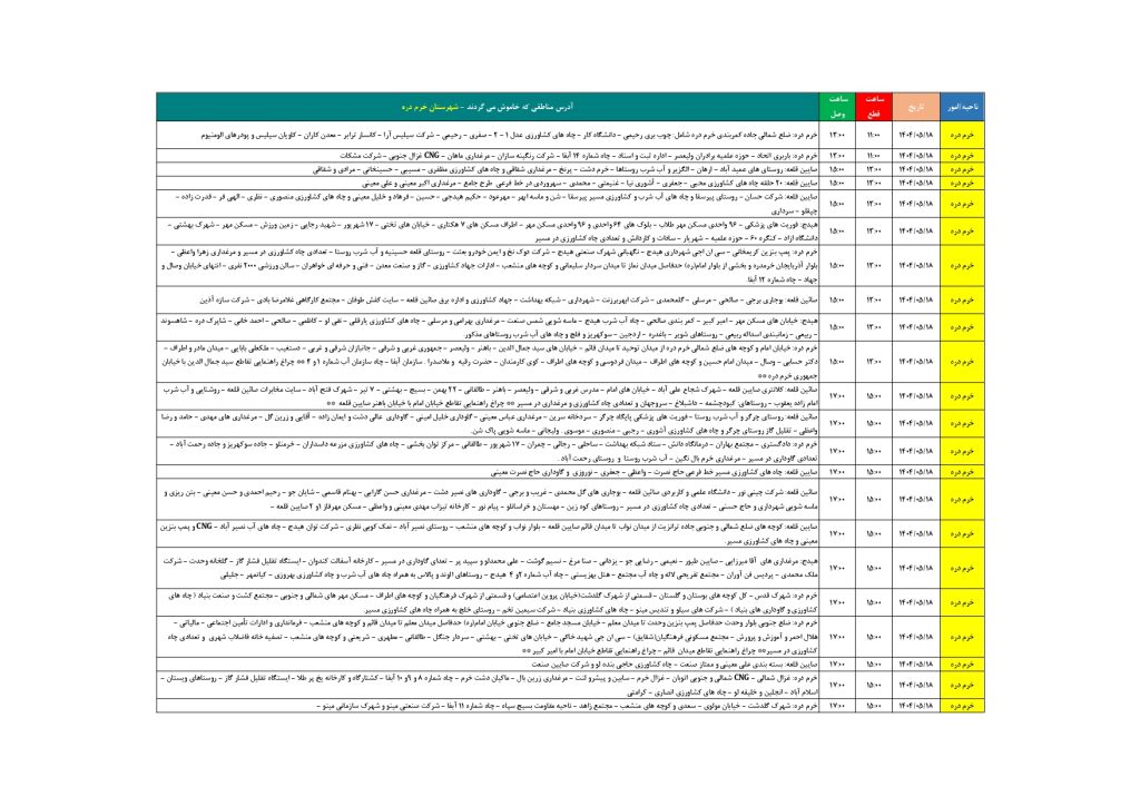 جدول قطعی برق زنجان امروز شنبه 18 مرداد 1404