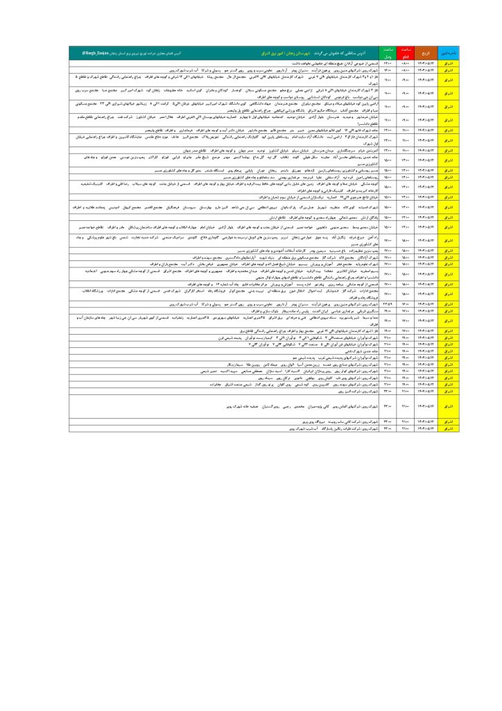 جدول قطعی برق زنجان امروز یکشنبه 12 مرداد 1404