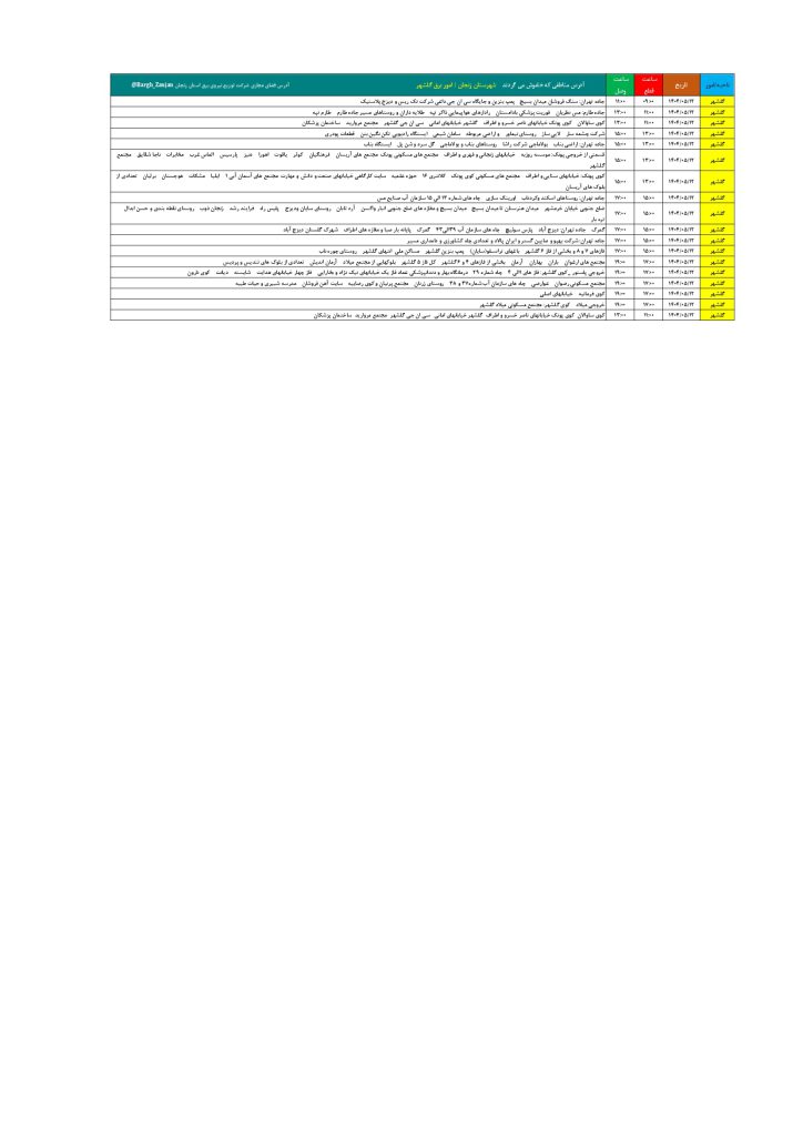 جدول قطعی برق زنجان امروز یکشنبه 12 مرداد 1404