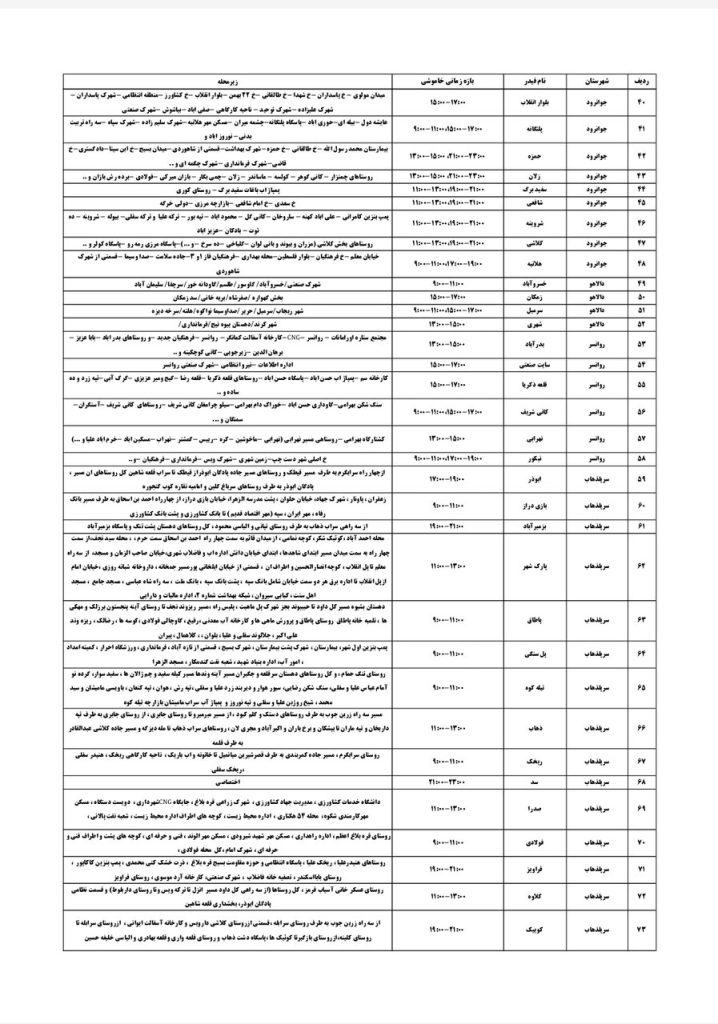 جدول قطعی برق کرمانشاه امروز دوشنبه 13 مرداد 1404