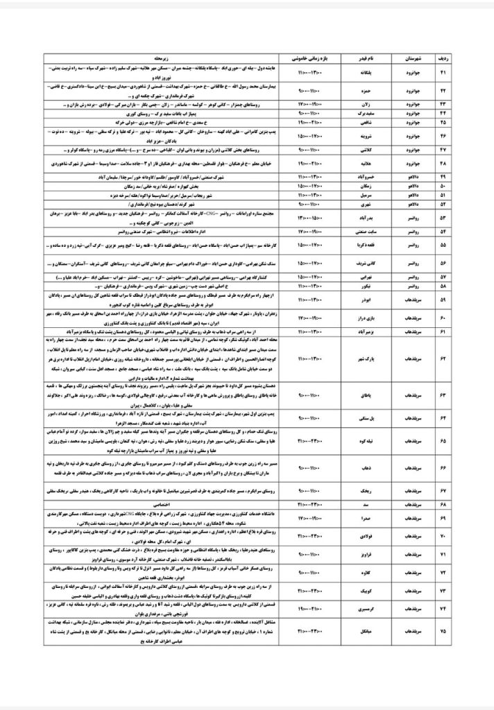 جدول قطعی برق کرمانشاه امروز پنجشنبه 23 مرداد 1404