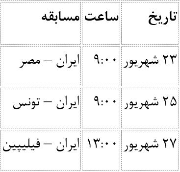 جدول برنامه بازی های تیم ملی والیبال ایران 