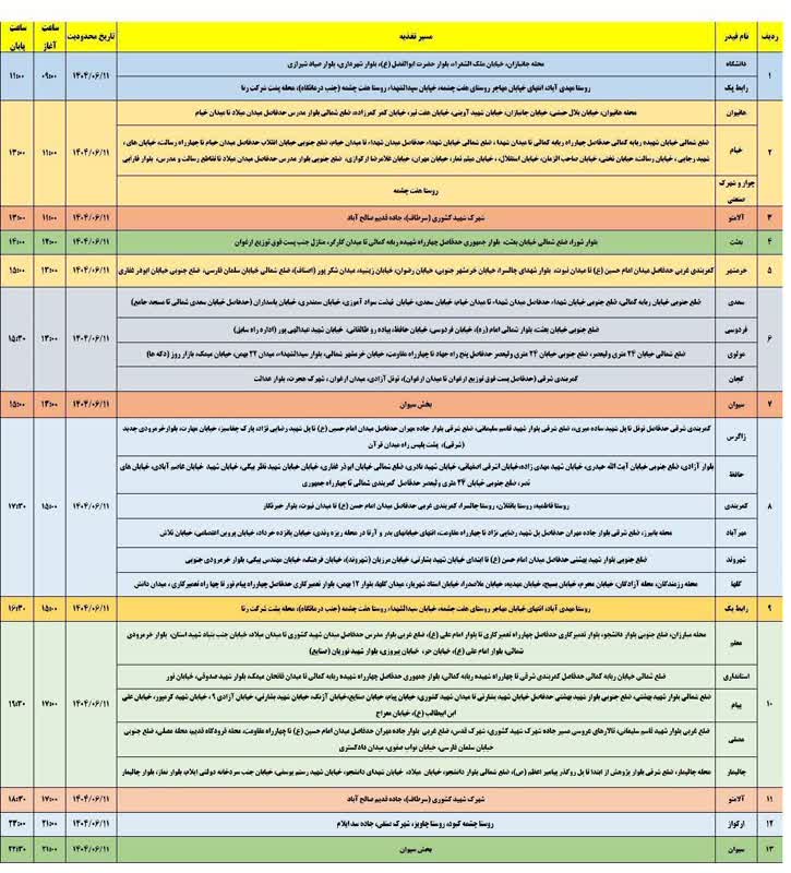 جدول قطعی برق ایلام امروز سه شنبه 11 شهریور 1404 جدول قطعی برق ایلام امروز سه شنبه 11 شهریور 1404