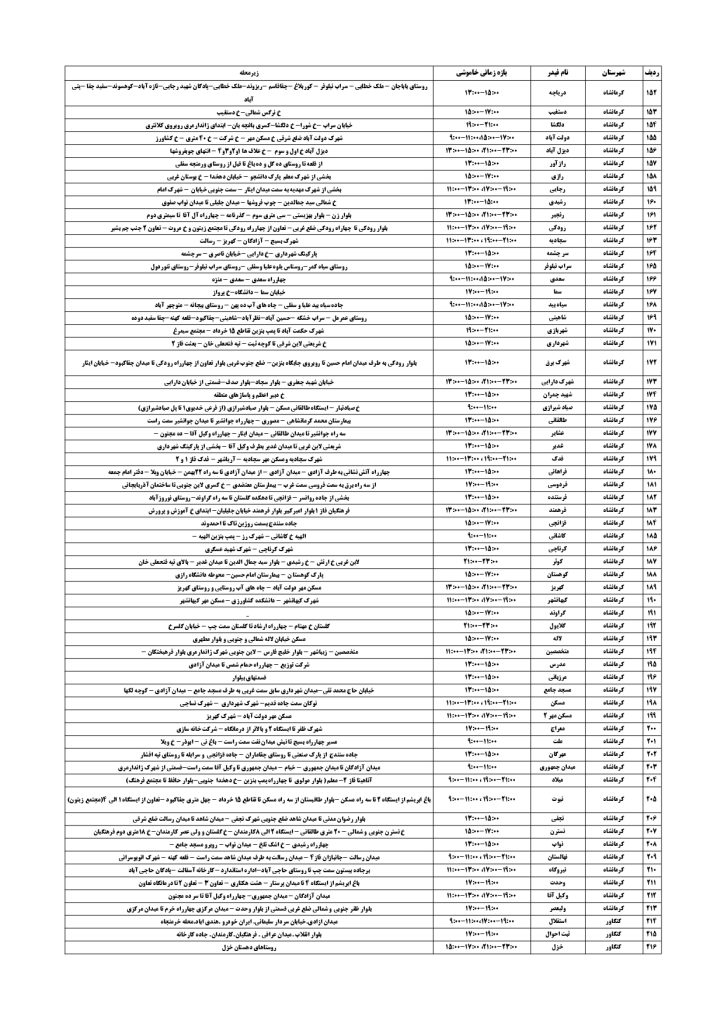 جدول قطعی برق کرمانشاه امروز پنجشنبه 13 شهریور 1404