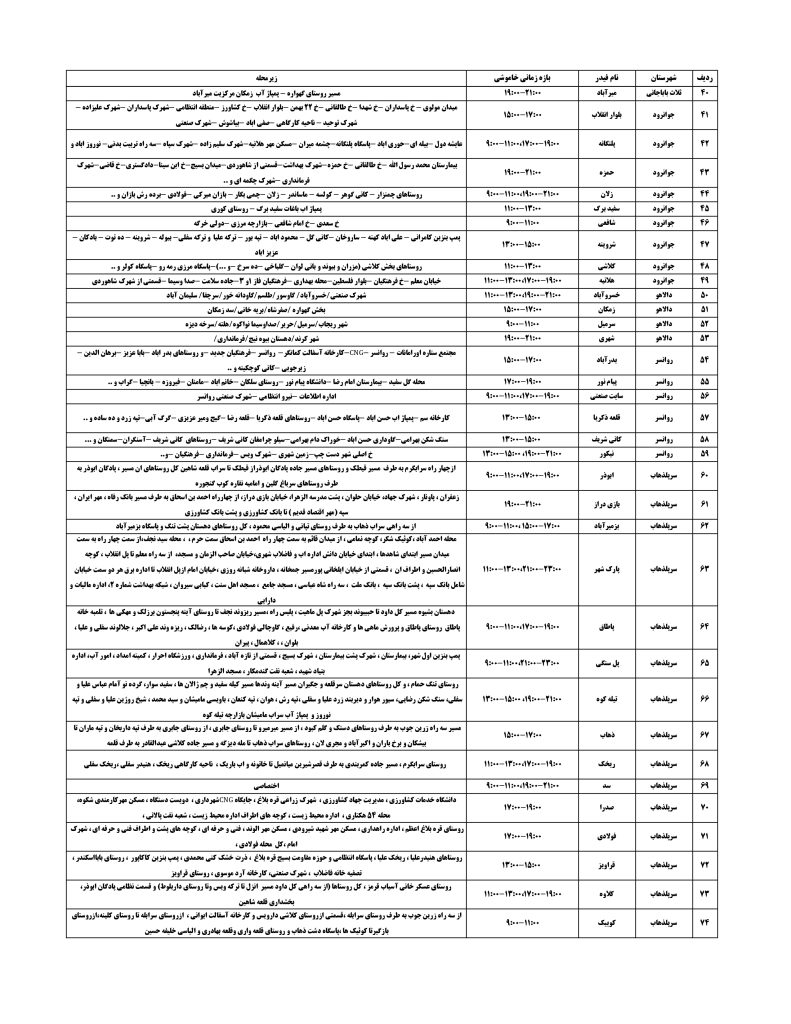 جدول قطعی برق کرمانشاه امروز چهارشنبه 12 شهریور 1404
