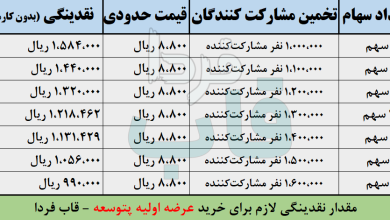 مقدار نقدینگی لازم برای خرید عرضه اولیه پتوسعه