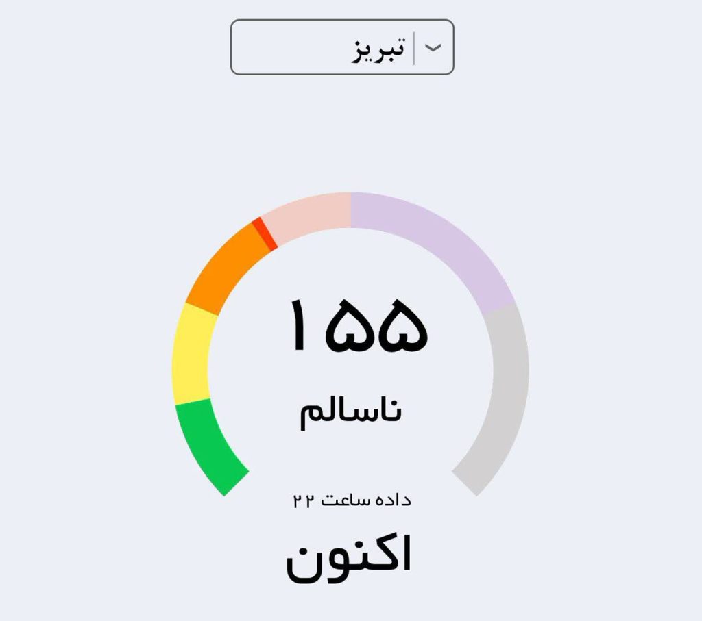 شاخص آلودگی هوای تبریز امروز جمعه 7 آذر 1404 شاخص آلودگی هوای تبریز امروز جمعه 7 آذر 1404