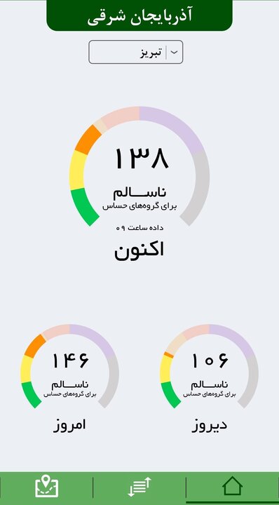 شاخص آلودگی هوای تبریز امروز یکشنبه 16 آذر 1404