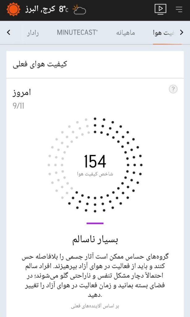 شاخص آلودگی هوای البرز امروز سه شنبه 11 آذر 1404