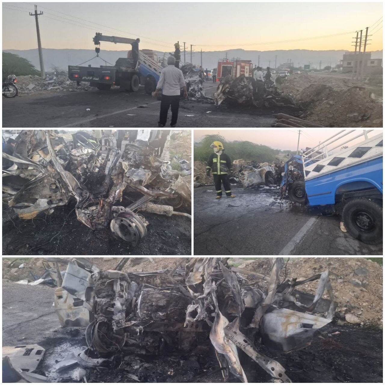 ۴ کشته در تصادف و انفجار هولناک نیسان حامل کپسول گاز با پژو + تصاویر