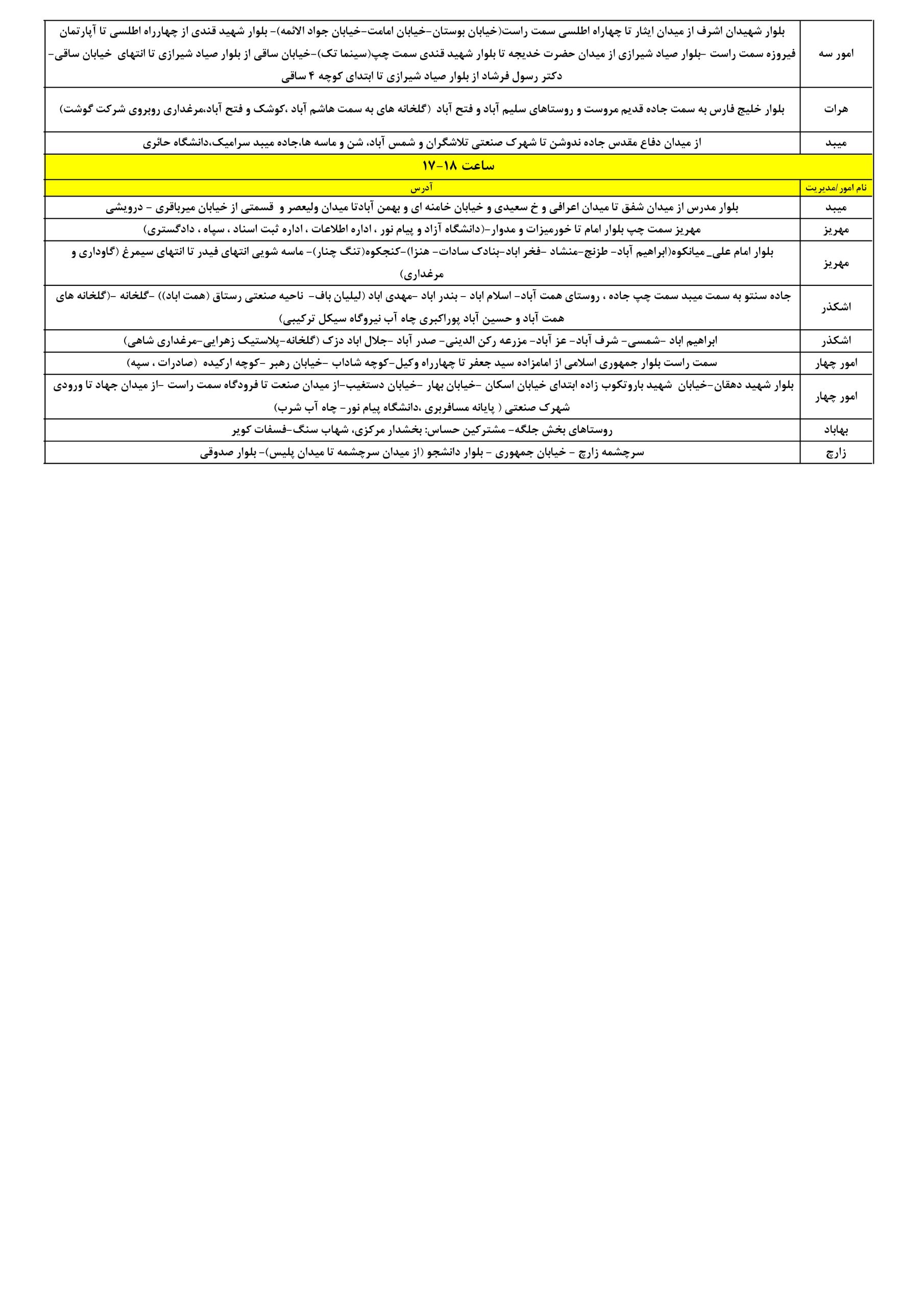 جدول قطعی برق یزد امروز سه شنبه 9 تیر 1405