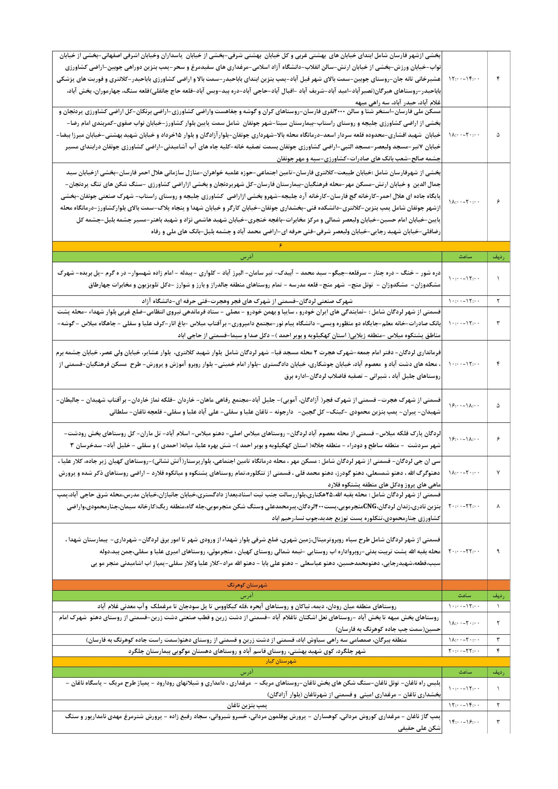 قطعی برق چهارمحال‌ و بختیاری‌ امروز سه شنبه 23 تیر 1405