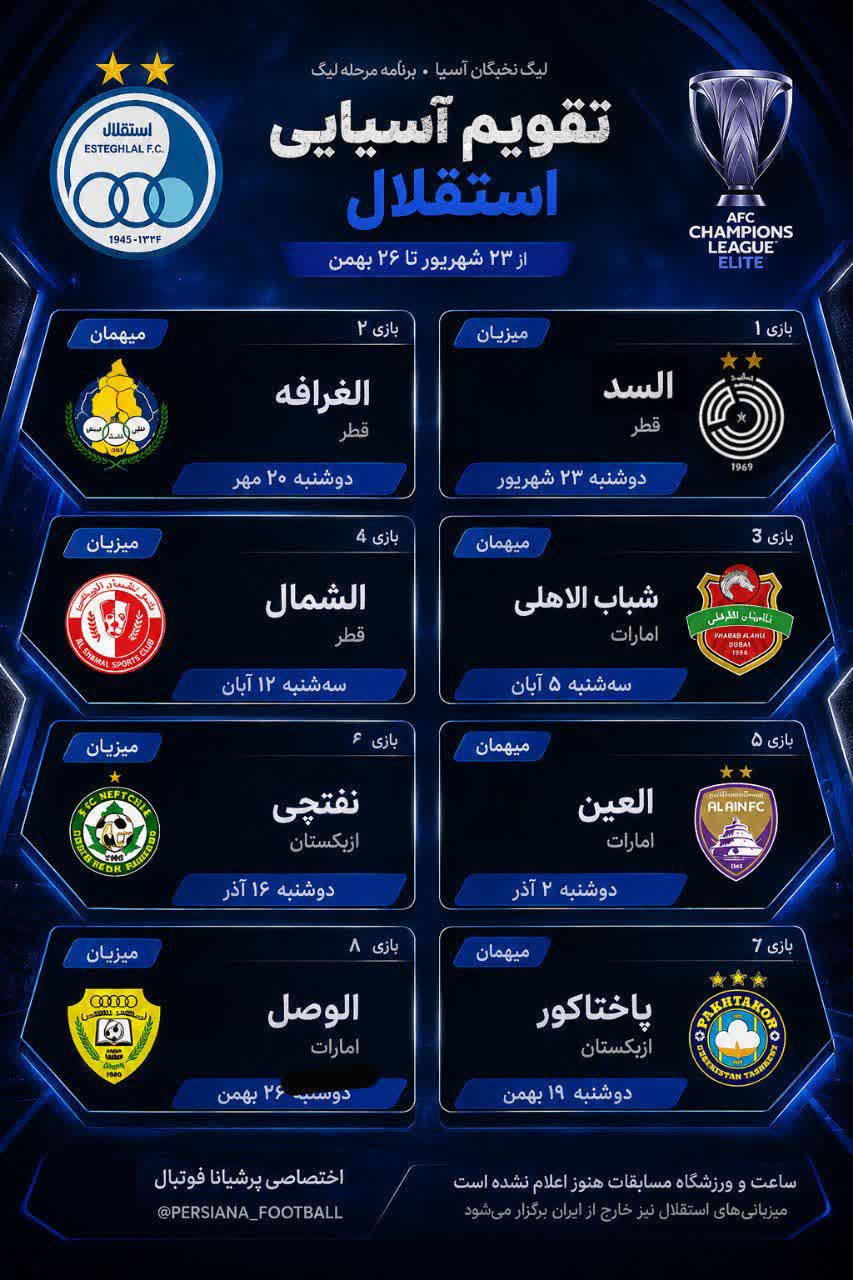 برنامه بازی های استقلال در لیگ نخبگان آسیا