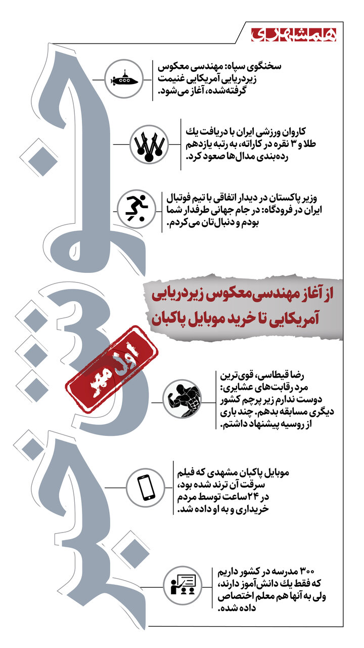 خوش خبرهای امروز | از مهندسی معکوس زیردریایی آمریکایی تا خرید موبایل برای پاکبان مشهدی | اینفوگرافیک