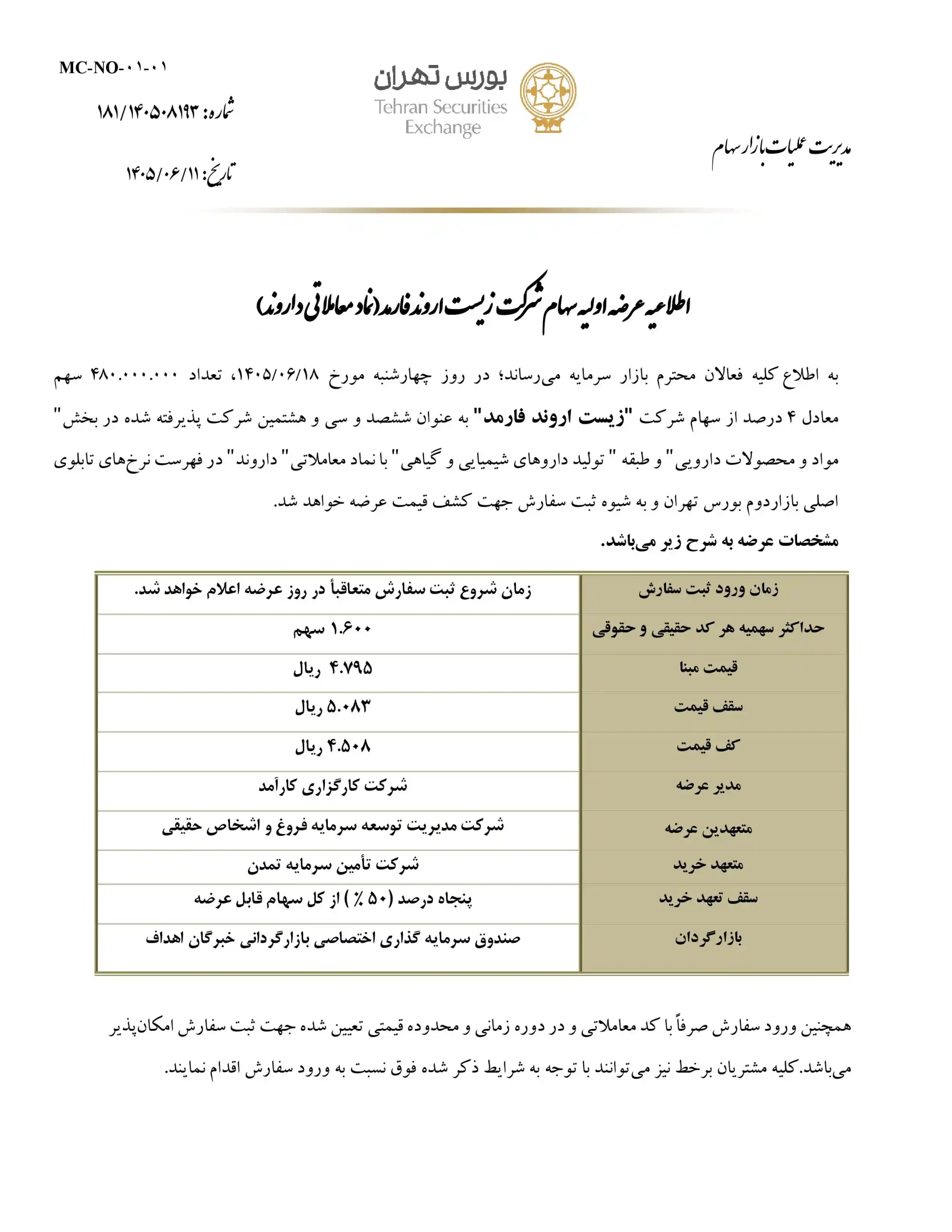 آگهی عرضه اولیه داروند